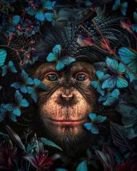 Poster, Maimuță în jurul fluturilor albaștri