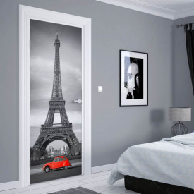 Stickere 3D pentru uși, Mașina roșie în Paris, 1 foaie de 80 x 200 cm