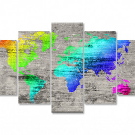 Tablou modular, Harta colorată a lumii pe fundal gri