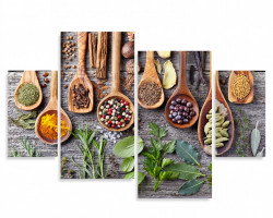 Tablou modular, Ierburi și condimente aromate în linguri de lemn