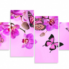 Tablou modular, Orhidee roz cu fluturi
