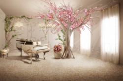 Tablou modular, Pian si copacul cu flori roz