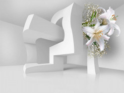 Fototapet 3D, Crini albi pe fundalul unei construcții abstracte
