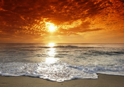 Fototapet, Apusul de soare pe plajă