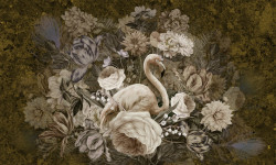 Fototapet, Flamingo și flori 1