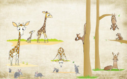 Fototapet, Girafe și copaci pe un fundal bej