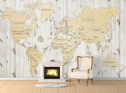 Fototapet, Harta lumii pe perete din lemn