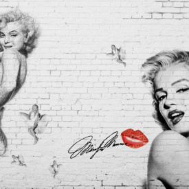 Fototapet, Marlyn Monroe pe fundal de zid de cărămidă