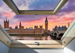 Fototapet, O fereastră cu Priveliște la Londra, noaptea