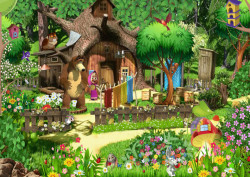 Fototapet pentru camera copiilor, Un parc verde cu personaje din desene animate