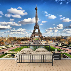 Fototapet, Turnul Eiffel și cerul înnorat