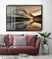 Poster, Apus de soare lângă lac în munți