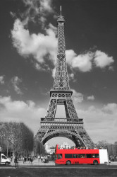 Poster, Autobuz roșu în Paris alb-negru