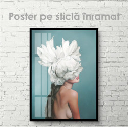 Poster, Fată - cu o floare albă
