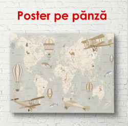 Poster, Harta lumii cu avioane