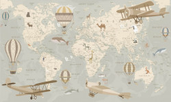 Poster, Harta lumii cu avioane