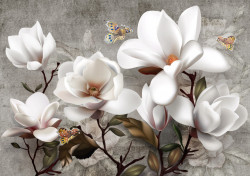 Tablou modular, Flori albe cu fluturași din broșă