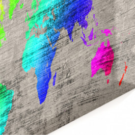 Tablou modular, Harta colorată a lumii pe fundal gri