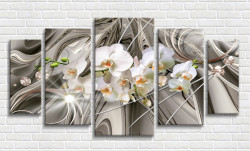Tablou modular, Orhidei albe pe un fond de metal lichid