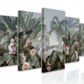 Tablou modular, Trandafiri și frunze de palmier