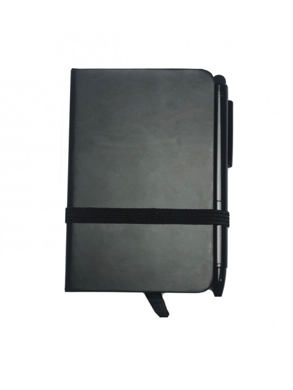 Notebook Pocket, cu pix si stylus pen, 80 pagini albe, A7, 100x64mm, Negru