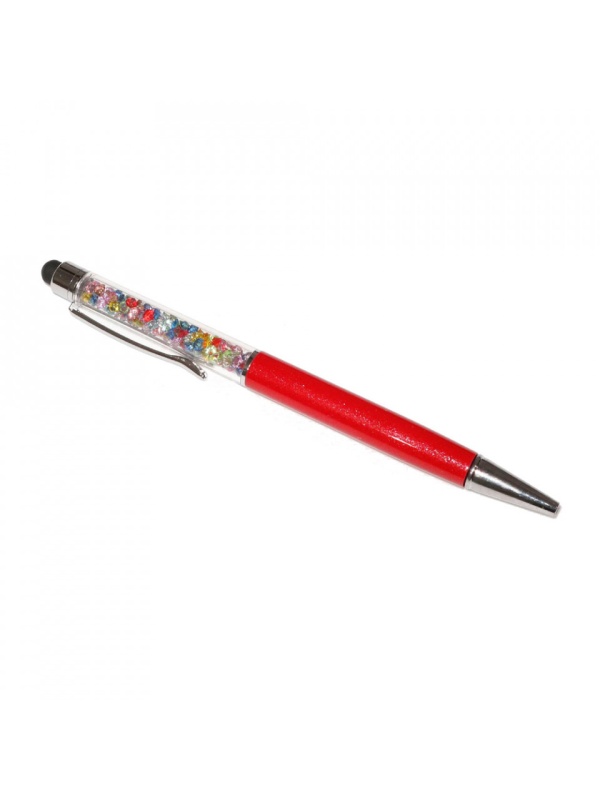 Stylus pen cu pix si cristale colorate, touch pen de culoare rosie