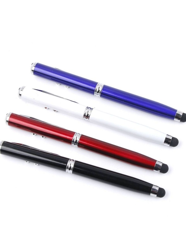 Stylus Pen Visiniu cu laser, lanterna si pix cu pasta neagra.