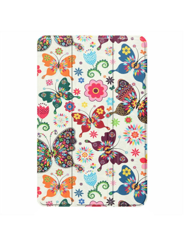 Husa Smart Cover tableta, pentru Nokia T20 10.4 inch model fluturi, alba