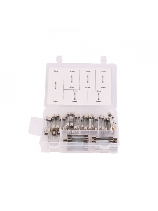 Set 60 piese, Sigurante rapide fuzibile din sticla, 30x6mm, diferite amperaje, Transparente