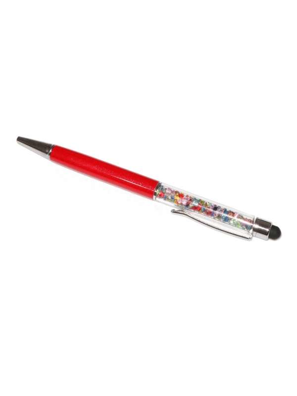 Stylus pen cu pix si cristale colorate, touch pen de culoare rosie