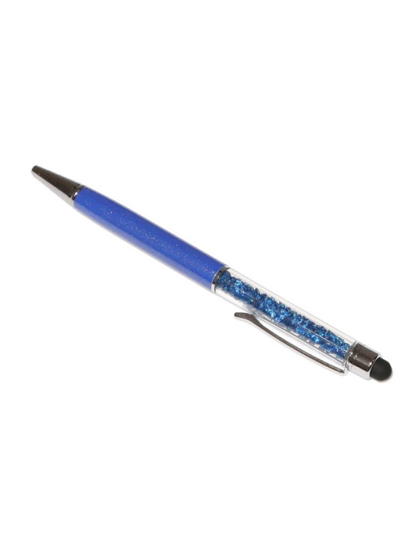 Touch pen cu pix incorporat, stylus albastru decorat cu Cristale