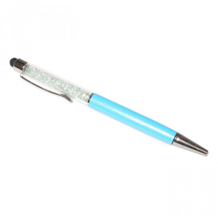 Touch pen cu pix incorporat, stylus turcoaz decorat cu Cristale