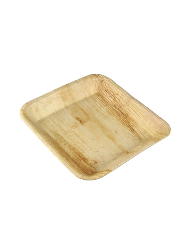 Set 5 bucati, farfurii patrate naturale, din frunze de palmier, 10 x 10 cm