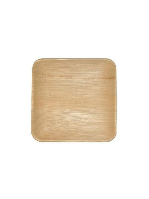 Set 5 bucati, farfurii patrate naturale, din frunze de palmier, 25 x 25 cm