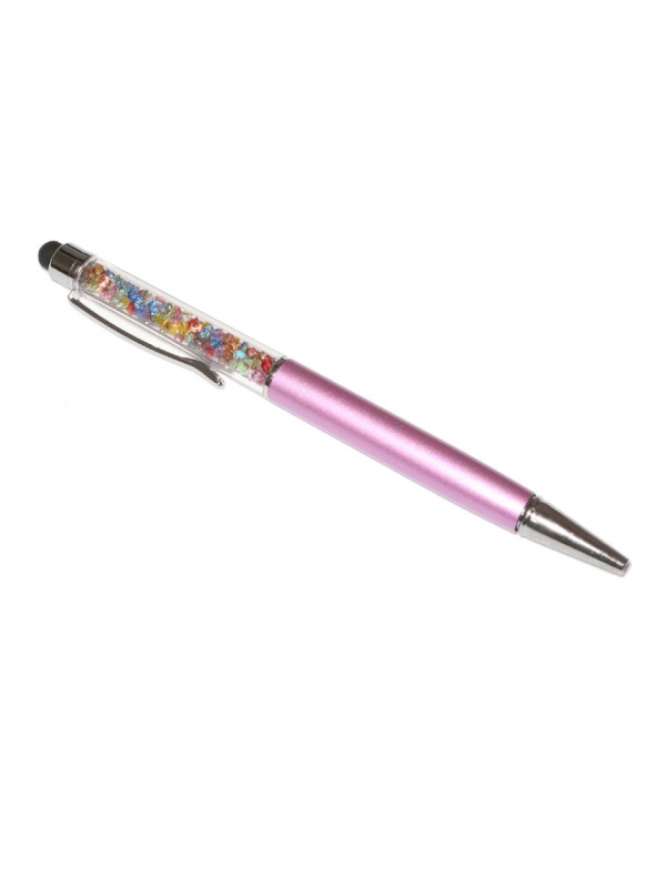 Stylus pen cu pix si cristale colorate, touch pen de culoare roz