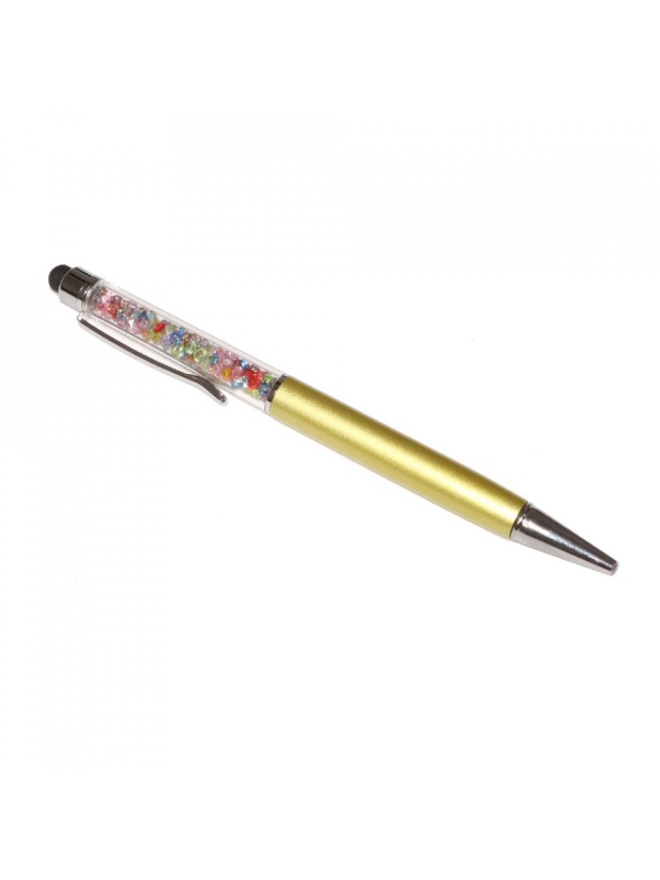 Stylus touch pen cu pix, decorat cu cristale mixte, metalic, auriu