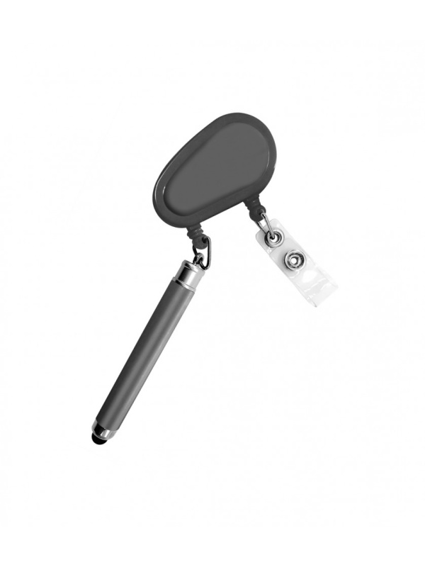 Suport retractabil pentru ecuson prevazut cu stylus pen si pix, Negru