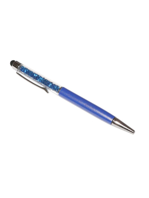 Touch pen cu pix incorporat, stylus albastru decorat cu Cristale