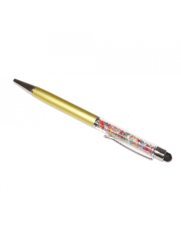 Stylus pen cu pix si cristale colorate, touch pen de culoare auriu