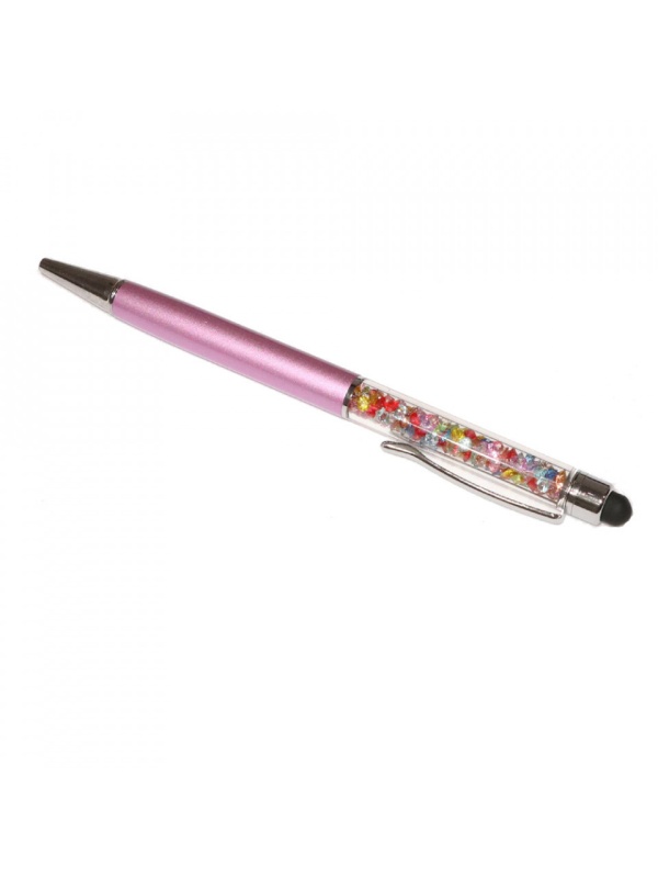 Stylus pen cu pix si cristale colorate, touch pen de culoare roz
