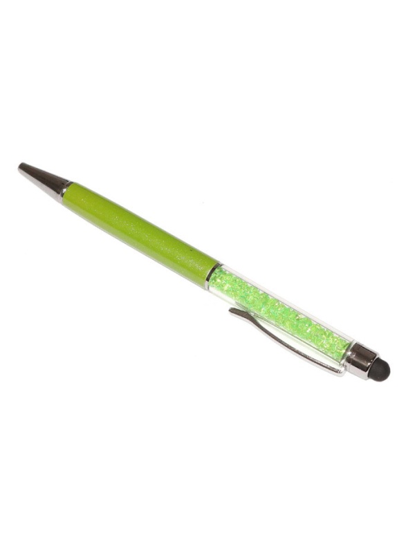 Stylus touch pen cu pix, decorat cu cristale, metalic, verde