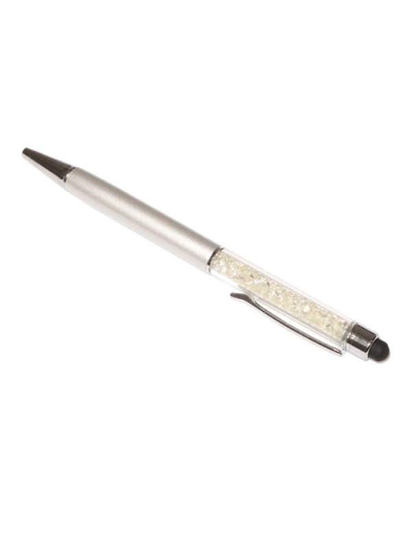Touch pen cu pix incorporat, stylus argintiu decorat cu Cristale