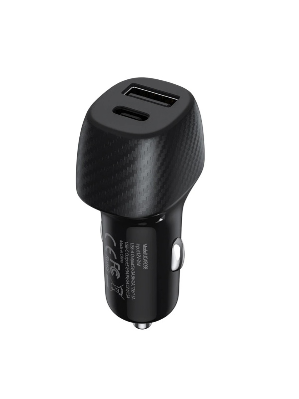 Incarcator Auto UNIQ Carbon, cu incarcare rapida, 36w 2.4A, USB tip C, Negru