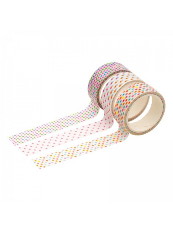 Set 3 Role Banda Adeziva Decorativa din hartie, pentru cadouri si decoratiuni, cu buline