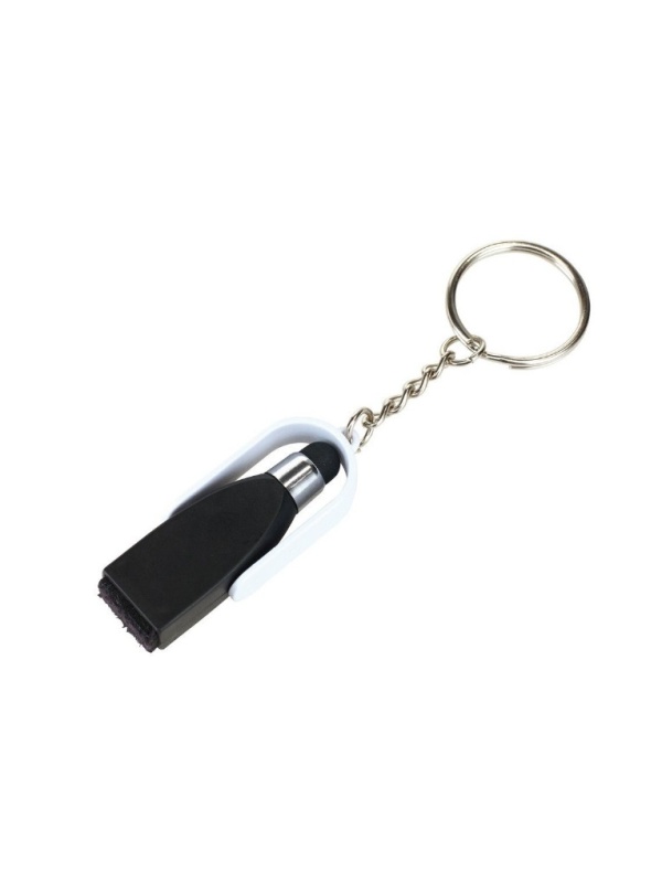 Stylus cu burete de curatare pentru touch screen, breloc, alb cu negru