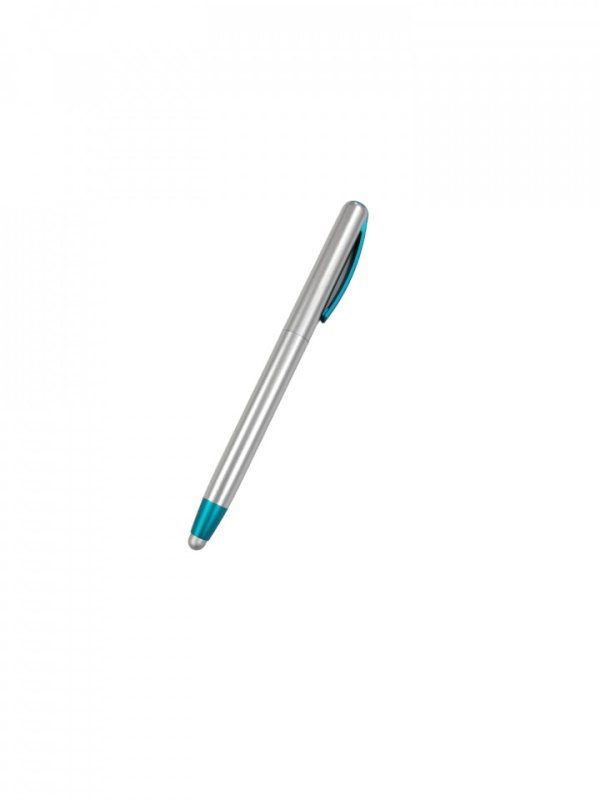 Stylus pen cu pix, model Clasic, din material plastic, Argintiu/Turcoaz