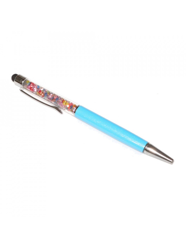 Stylus pen cu pix si cristale colorate, touch pen de culoare turcoaz