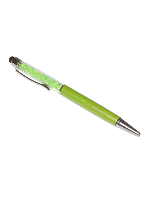 Touch pen cu pix incorporat, stylus verde decorat cu Cristale