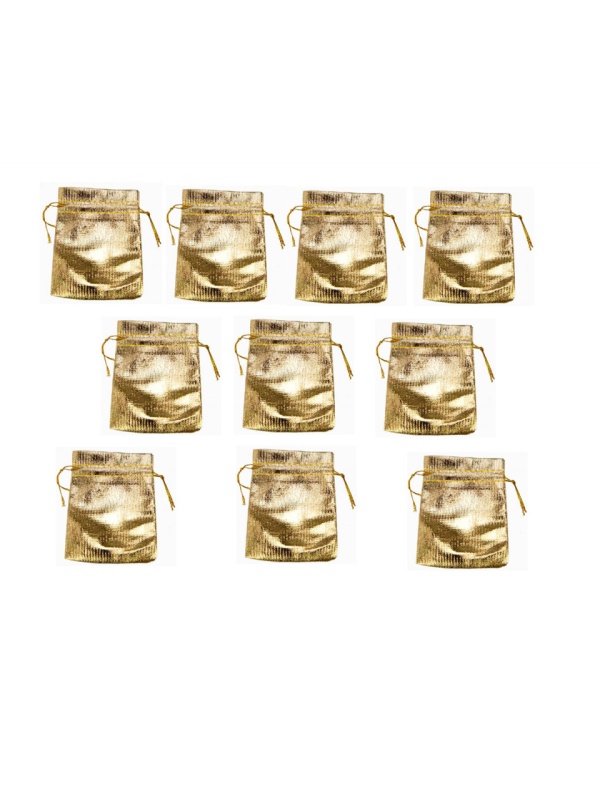 Set 10 Bucati, Pungi tip saculet pentru bijuterii, 95x70mm, Aurii