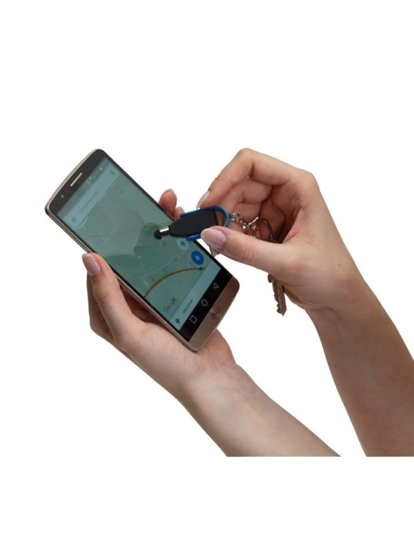 Stylus cu burete de curatare pentru touch screen, breloc, alb cu negru